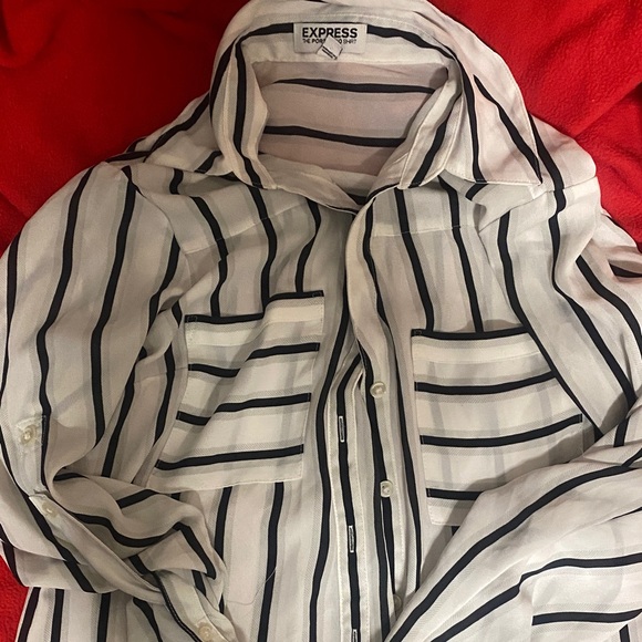Express Women's Black and White Striped Trench Coat - Picture 2 of 2